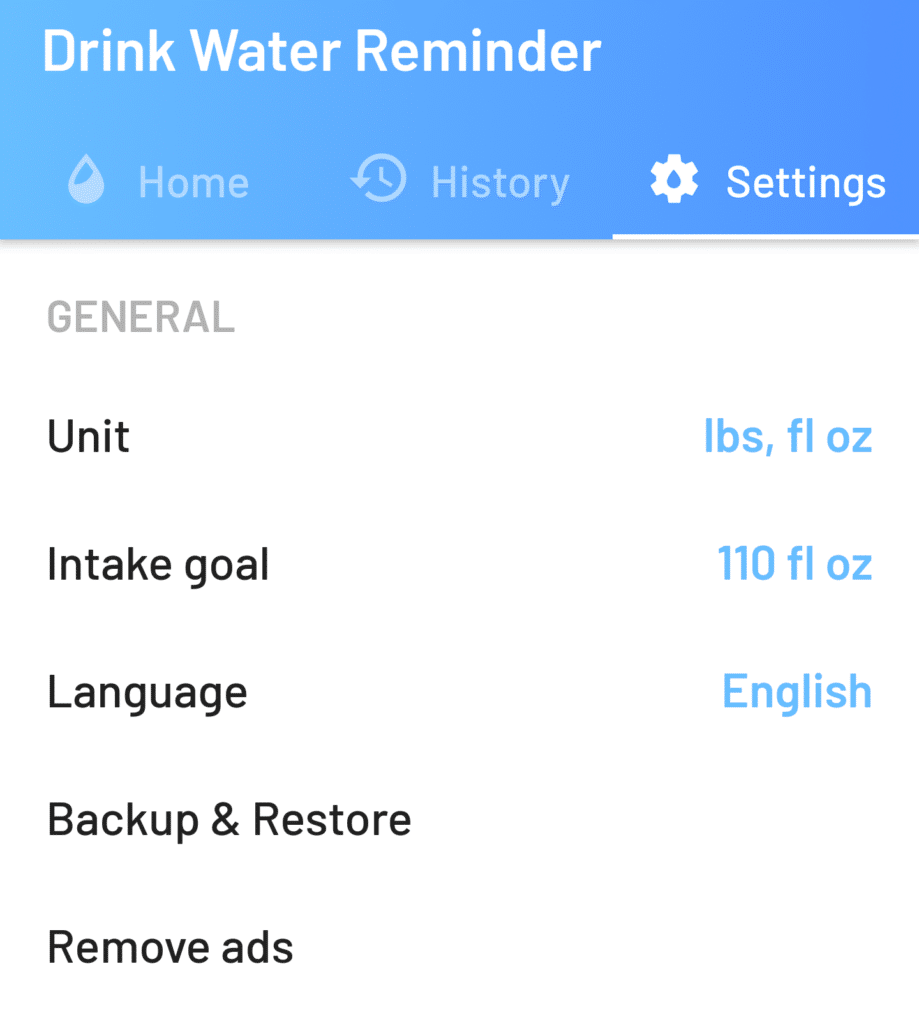 Drink Water Reminder - Settings